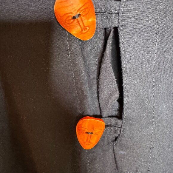 Vintage 90s Black & Orange Boho Maxi-Length Kaftan, Fringe Accents, Art-to-Wear - Picture 5 of 7